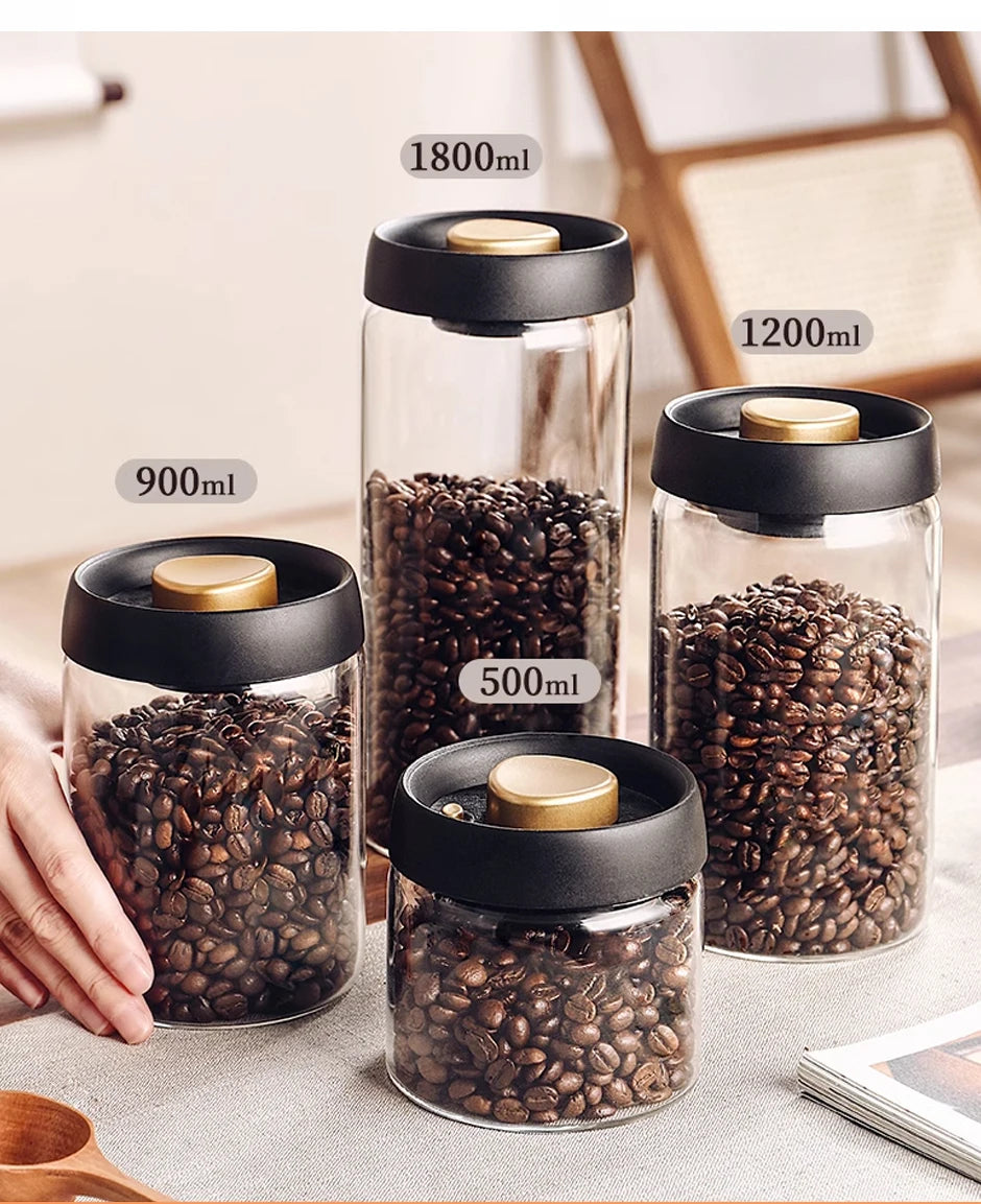 Vacuum-Sealed Glass Jar – Keeps Coffee, Tea & Grains Fresh!