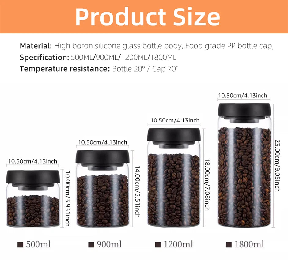 Vacuum-Sealed Glass Jar – Keeps Coffee, Tea & Grains Fresh!