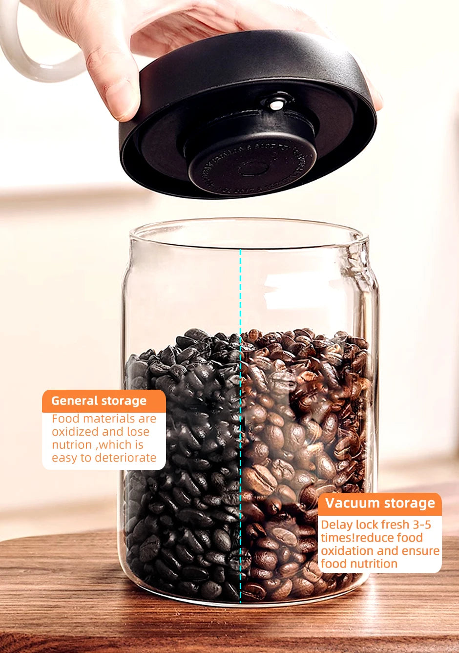 Vacuum-Sealed Glass Jar – Keeps Coffee, Tea & Grains Fresh!