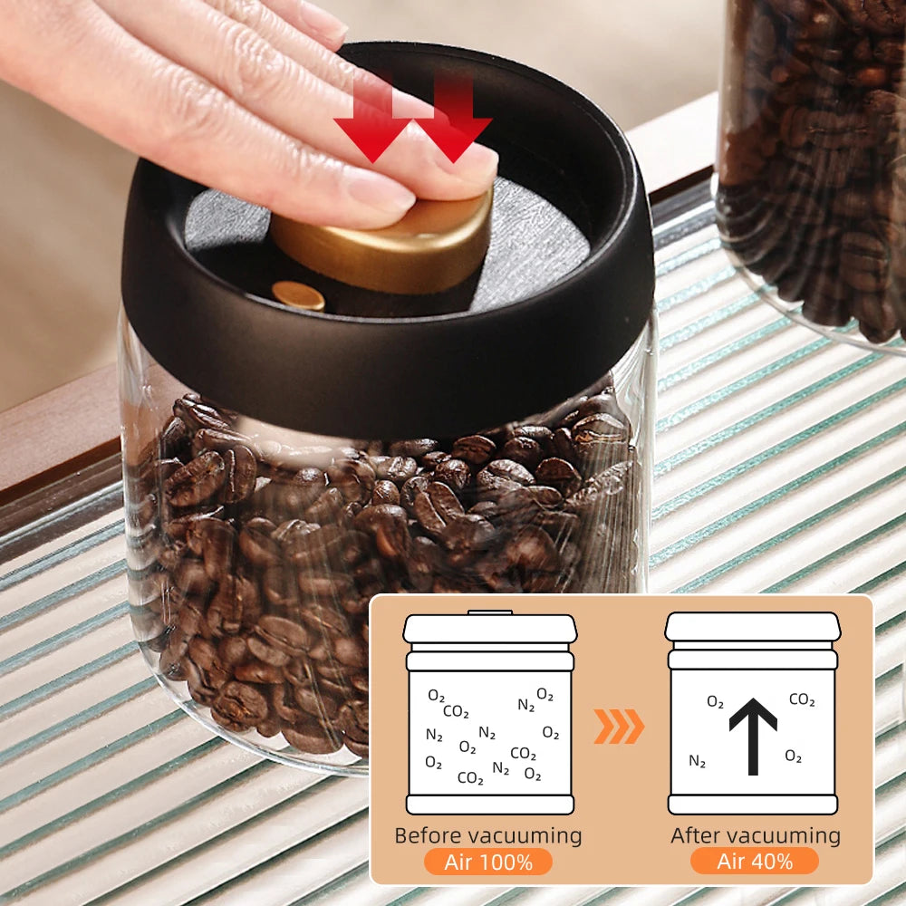 Vacuum-Sealed Glass Jar – Keeps Coffee, Tea & Grains Fresh!